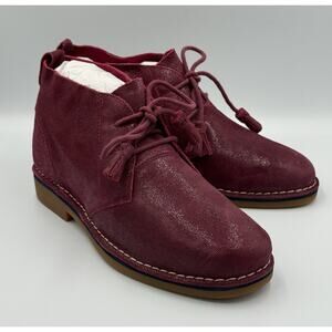 Hush Puppies Women’s Suede Ankle Boots Burgundy Wide 9W Lace Up Tassel Comfort